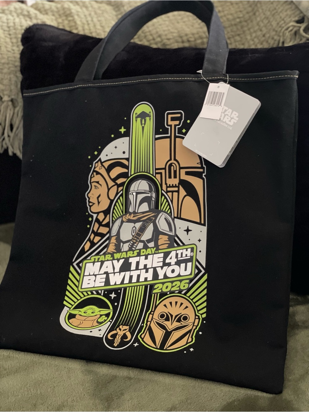 Star Wars Black Tote Bag with Green and Gold May The 4th Graphic